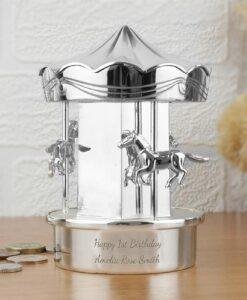 Silver Plated Carousel Money Box with Personalisation