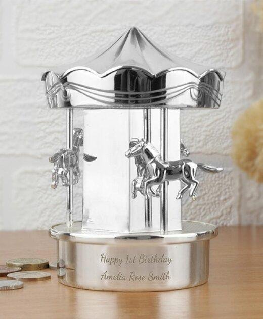 Silver Plated Carousel Money Box with Personalisation
