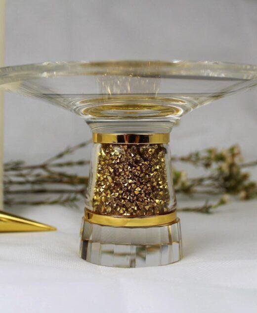 Small Crystal Fruit Bowl Filled with Gold Swarovski Crystals