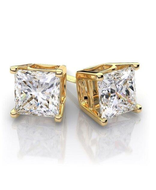 9ct Yellow Gold Square Swarovski Stud Earrings