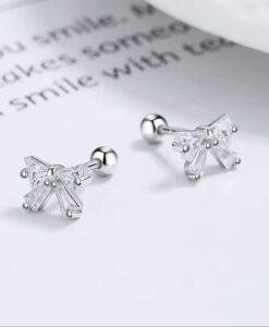 Sterling Silver Cubic Zirconia Bow Earrings