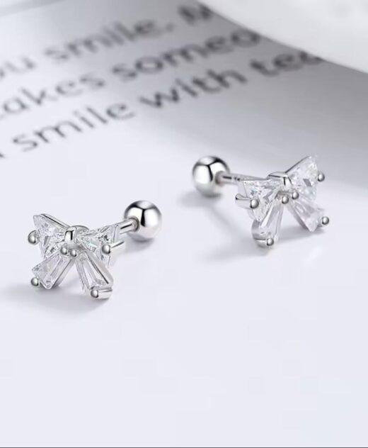 Sterling Silver Cubic Zirconia Bow Earrings