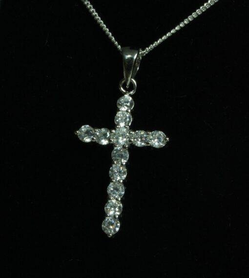 Sterling Silver Diamanté Cross Necklace