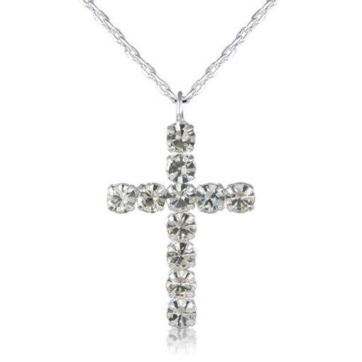 Sterling Silver Diamanté Cross Necklace