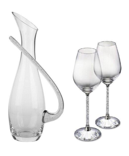 Pair of Swarovski Crystal Filled Stem Wine Goblets & Crystal Filled Decanter