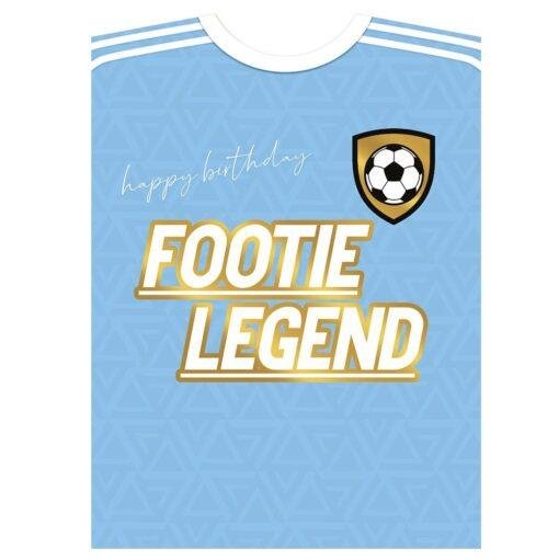 Footie Legend Football Shirt Birthday Card Light Blue