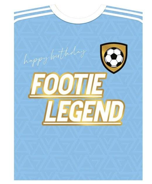 Footie Legend Football Shirt Birthday Card Light Blue