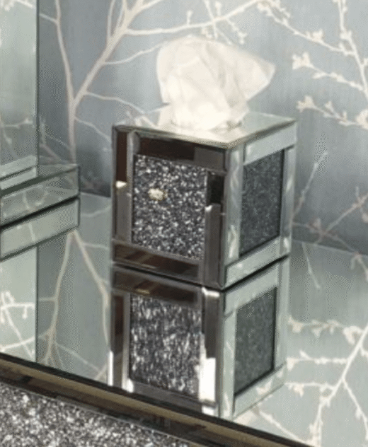 Tuscany Mirrored Cube Tissue Box Cover with Swarovski Crystals