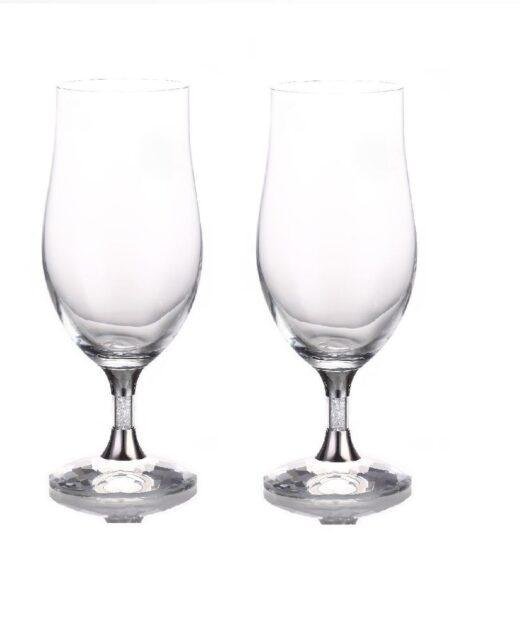 Pair of Swarovski Crystal Filled Stem Beer Glasses