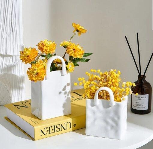 White Ceramic Carrier Bag Vase