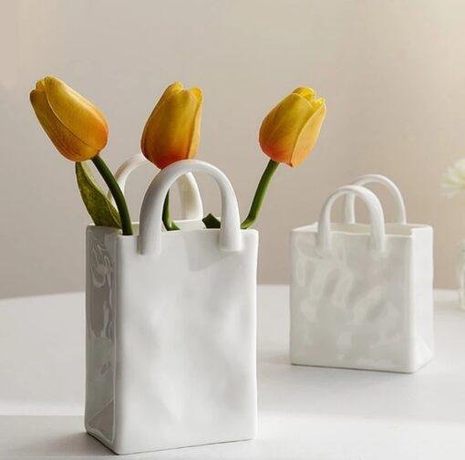 White Ceramic Carrier Bag Vase
