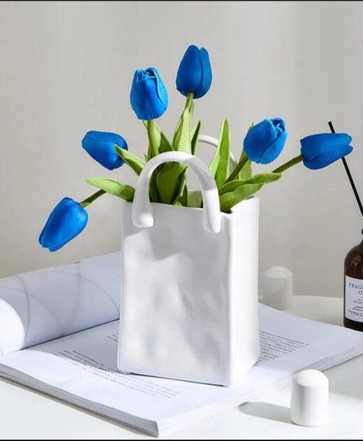 White Ceramic Carrier Bag Vase