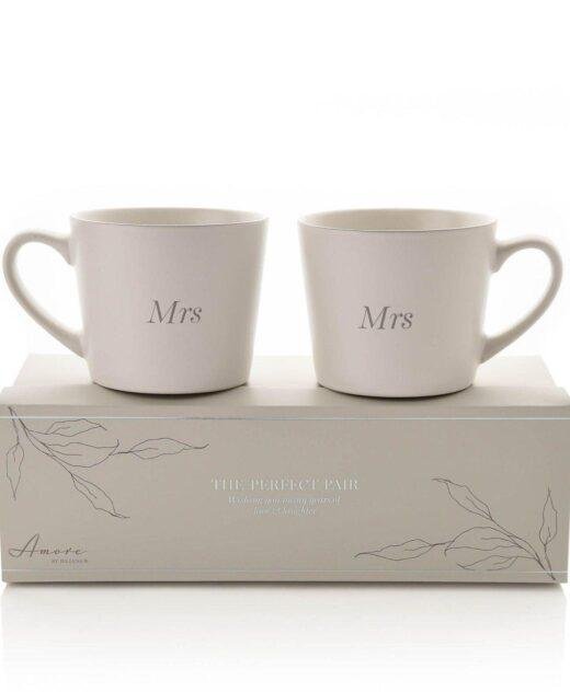 Amore Set of 2 Grey & White Mugs - Mrs & Mrs