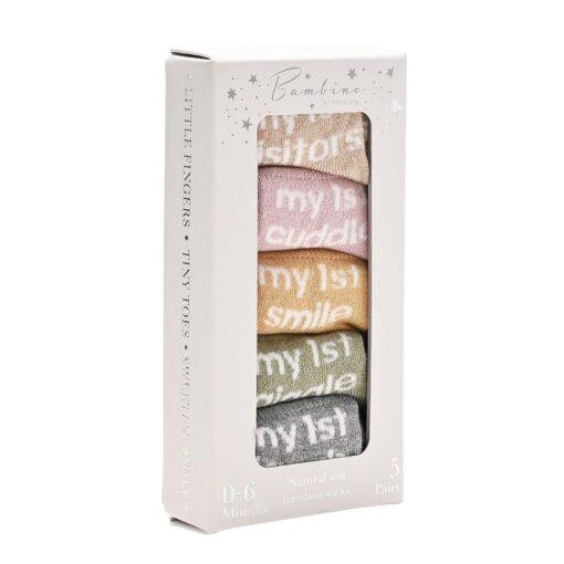 My First Milestones Baby Socks 0-6M Pack of 5 Pairs in box