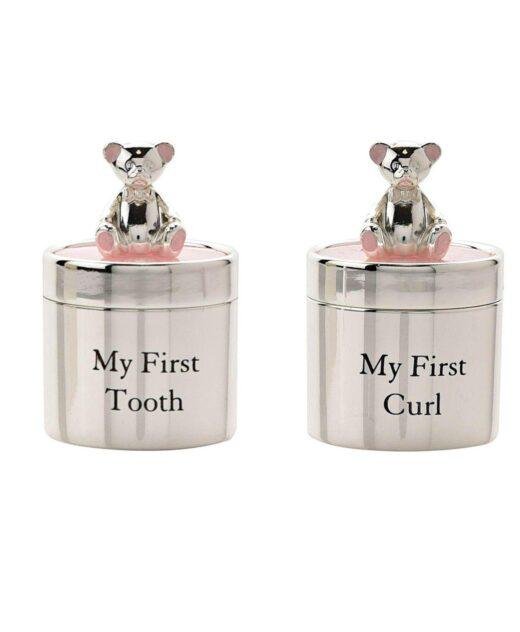 Baby Girl Silverplated First Tooth & Curl Gift Set - Pink