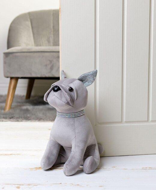 Grey Diamante Collar French Bull Dog Contemporary Door Stop