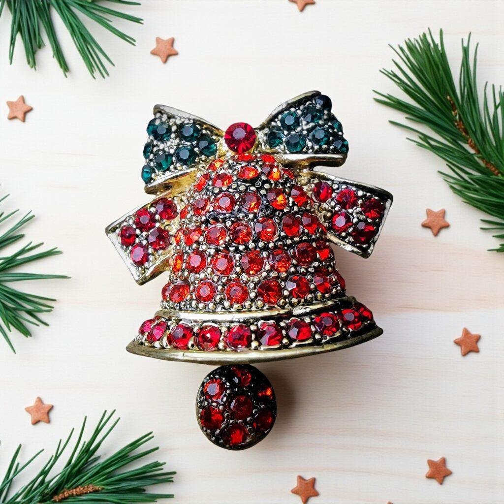 Diamante Christmas Bell Pin Brooch