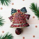 Diamante Christmas Bell Pin Brooch