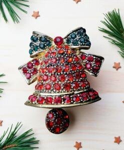 Diamante Christmas Bell Pin Brooch