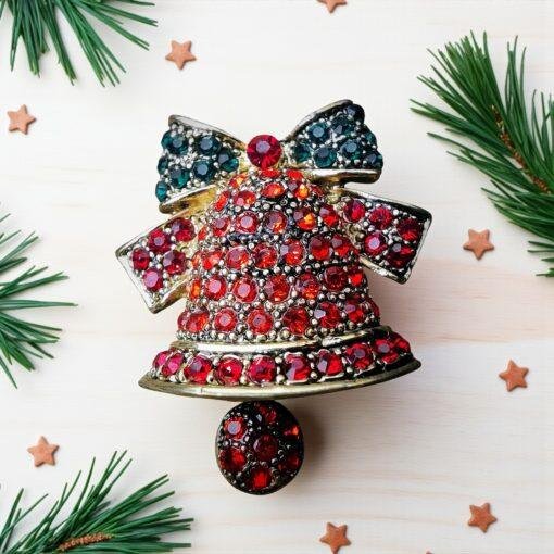 Diamante Christmas Bell Pin Brooch