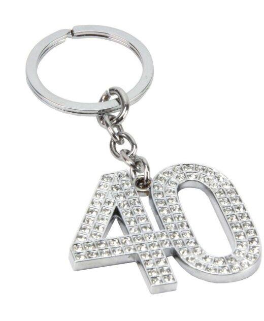 Silverplated 40th Birthday Crystal Keyring in Giftbox