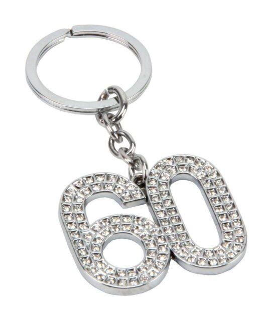 Silverplated 60th Birthday Crystal Keyring in Giftbox