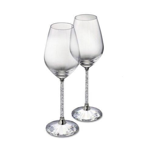 Pair of Swarovski Crystal Filled Stem Wine Glasses