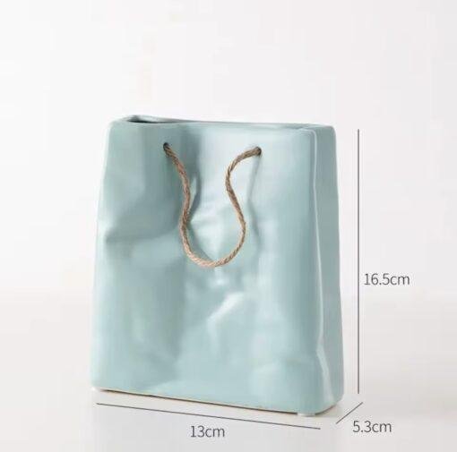 Blue Ceramic Paper Carrier Bag Vase with Rope Handle (5)