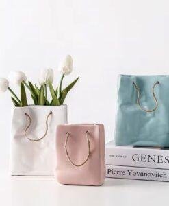 Ceramic Paper Carrier Bag Vase with Rope Handle