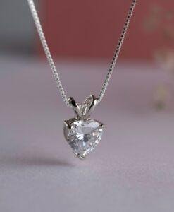 Heart Shaped CZ Solitaire Silver Pendant Necklace