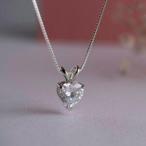 Heart Shaped CZ Solitaire Silver Pendant Necklace