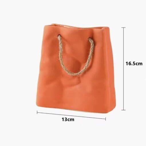 Orange Ceramic Paper Carrier Bag Vase with Rope Handle