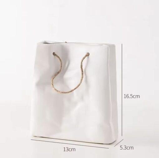 White Ceramic Paper Carrier Bag Vase with Rope Handle