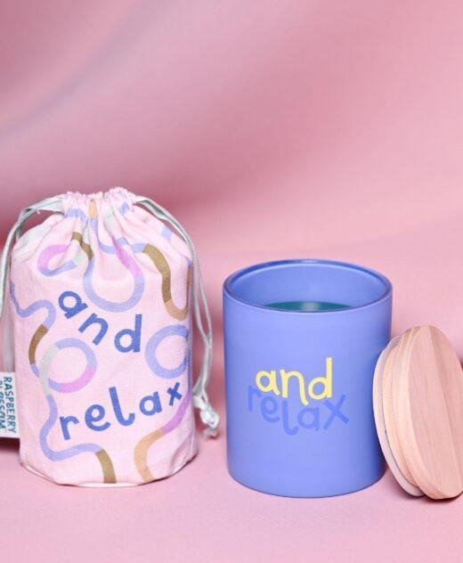 Raspberry Blossom Fragranced Candle in a Pouch – And Relax