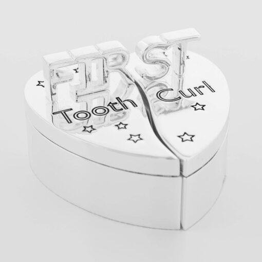 Silver Plated Baby First Tooth And Curl Heart Gift Set