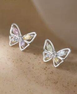 Sterling Silver Butterfly CZ Stud Earrings