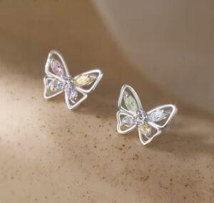 Sterling Silver Butterfly CZ Stud Earrings