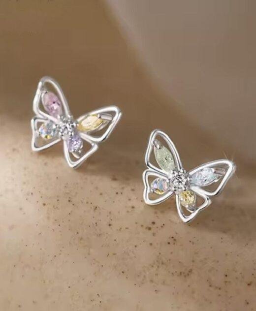 Sterling Silver Butterfly CZ Stud Earrings