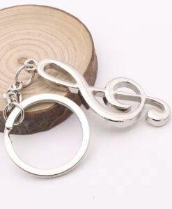 Silver Metal Treble Clef Musical Note Key Ring