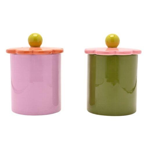 Set of 2 Vintage Style Flower Storage Jars