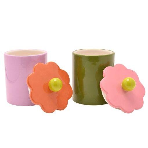 Set of 2 Vintage Style Flower Storage Jars