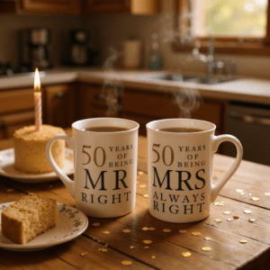 Golden Anniversary 50 Years Mr & Mrs Always Right Coffee Mugs Gift Set