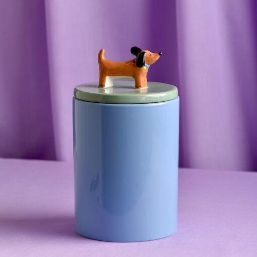 Blue Ceramic Dog Treat Jar