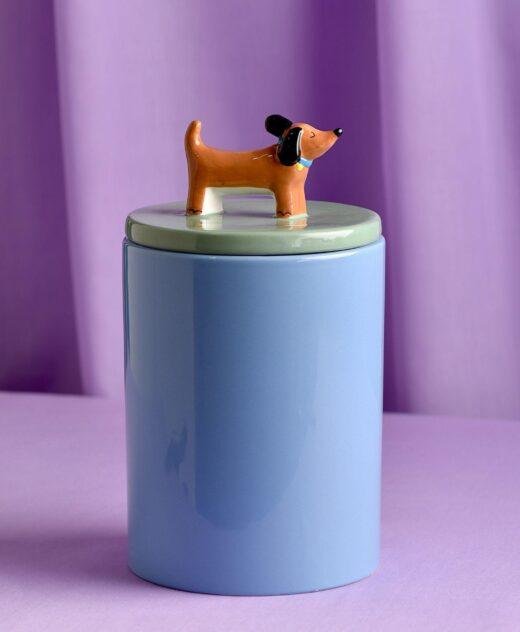 Blue Ceramic Dog Treat Jar