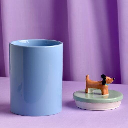 Blue Ceramic Dog Treat Jar