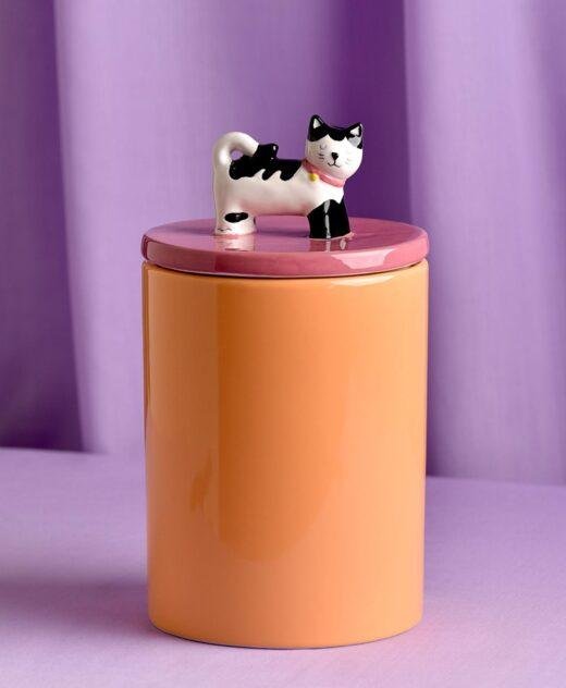 Orange Ceramic Cat Treat Jar