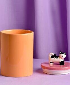Orange Ceramic Cat Treat Jar