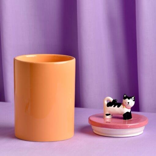 Orange Ceramic Cat Treat Jar