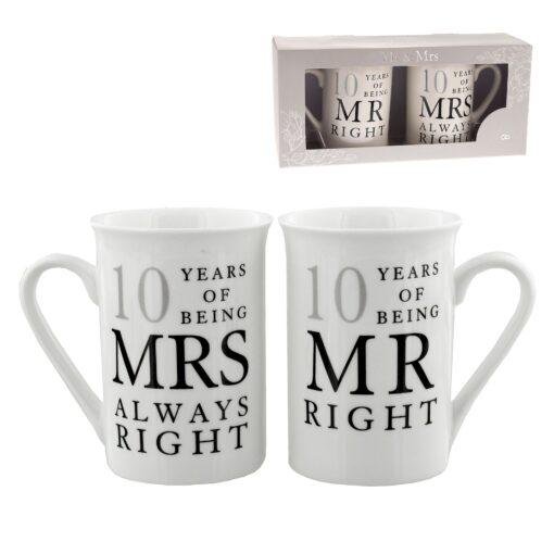 10th Anniversary 10 Years Mr And Mrs Always Right Mugs