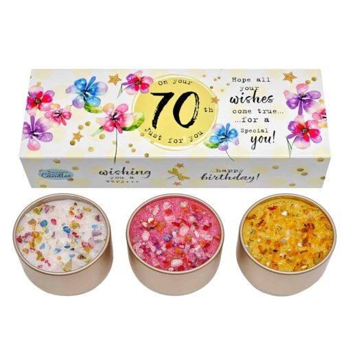70th birthday scented candle trio gift set